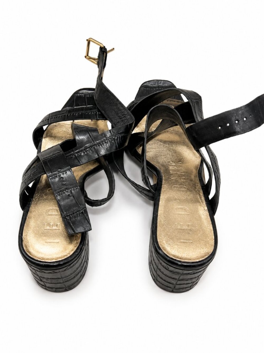 Ted Baker Faux Croc Strappy Sandals EU 39.5 3.5" Heel Open Toe Heels